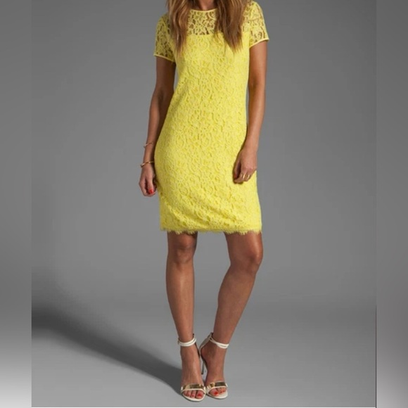 Diane Von Furstenberg Yellow Lace Shift Dress in Limoncello- Size 4 - Picture 2 of 9